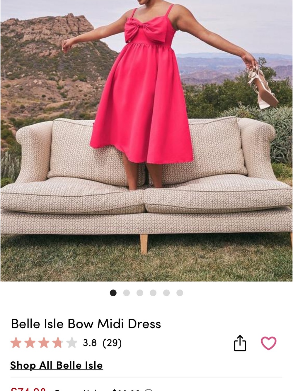 Belle Isle Pink Bow Midi Dress with Smocked Back 3x nwt